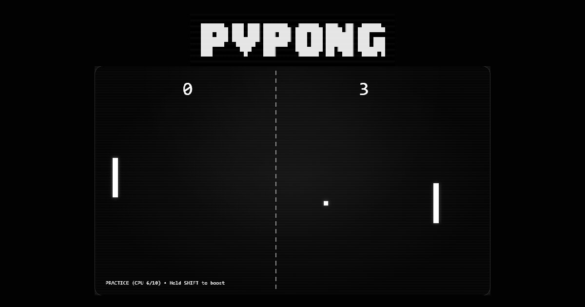 PVPong logo above a black Pong court mid-rally